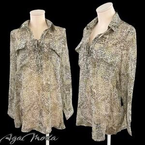 Bcbgmxazria Sheer Long Sleeve Blouse With Mini Zebra Print